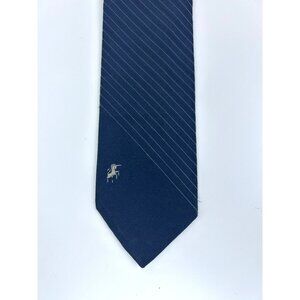 Vintage Bronzini Branded Men's Navy Necktie 100% Polyester Striped Unicorn Desig